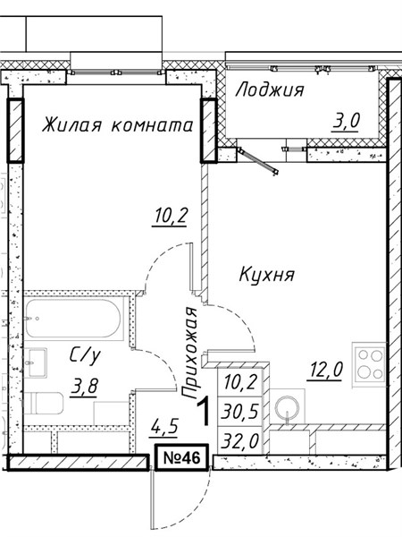 ЖК «Имбирь» · 1-комнатная квартира · 32 м² · 7 этаж