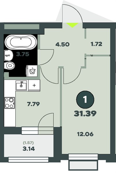 ЖК «Авторика» · 1-комнатная квартира · 31.39 м² · 4 этаж