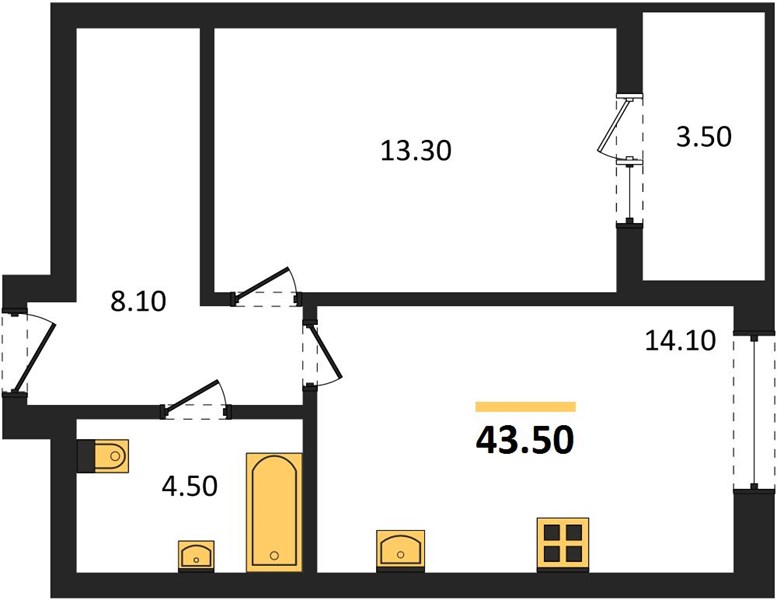 ЖК «Щелоковский» · 1-комнатная квартира · 43.5 м² · 2 этаж