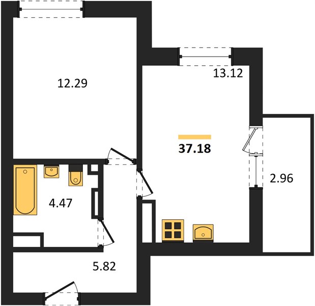 ЖК «Менделеев» · 1-комнатная квартира · 37.18 м² · 14 этаж