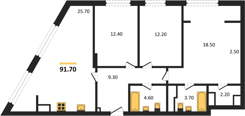 ЖК «Линдовский» · 3-комнатная квартира · 91.7 м² · 9 этаж