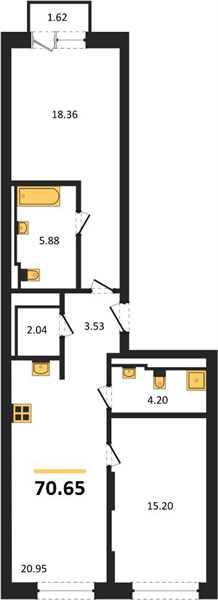 ЖК «Статус на Гребном канале» · 2-комнатная квартира · 70.65 м² · 10 этаж