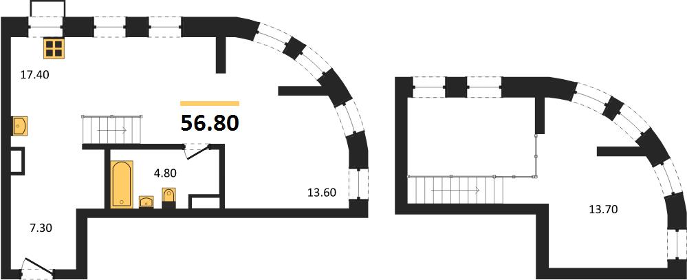 ЖК «N1» · 2-комнатная квартира · 56.8 м² · 17 этаж