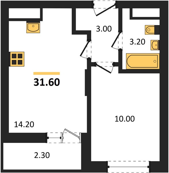 ЖК «Кузнечиха Город» · 1-комнатная квартира · 31.6 м² · 25 этаж