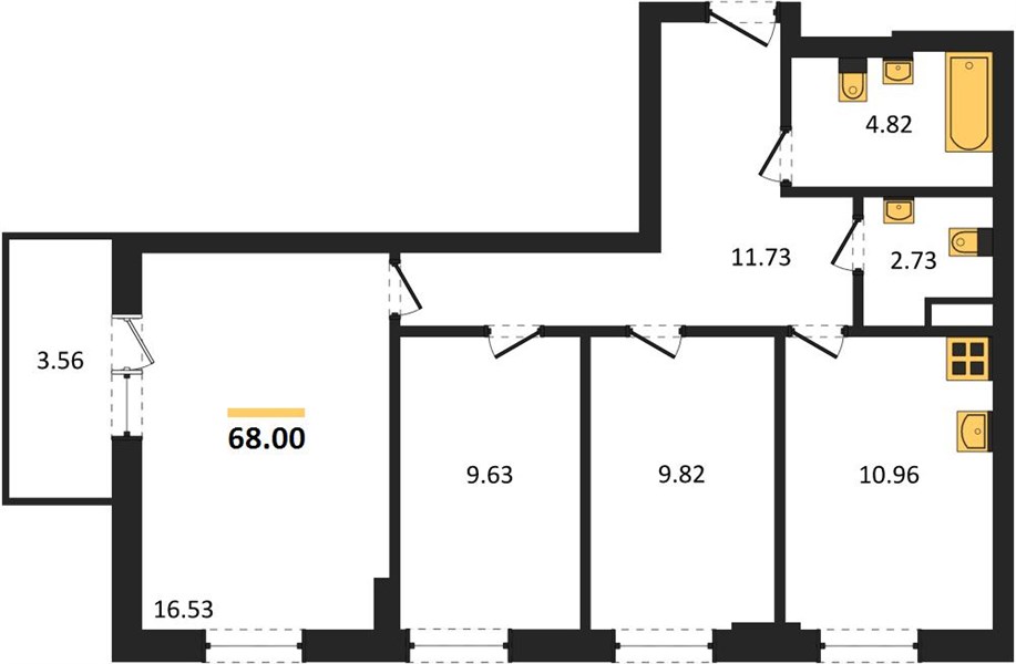ЖК «Менделеев» · 3-комнатная квартира · 68 м² · 10 этаж