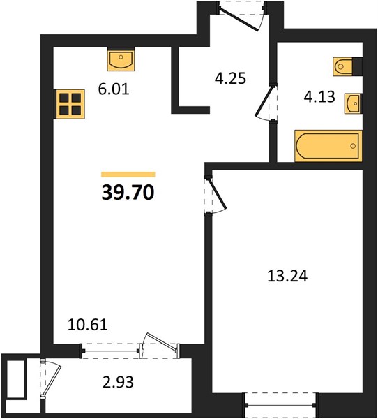 ЖК «Черниговская» · 1-комнатная квартира · 39.7 м² · 2 этаж