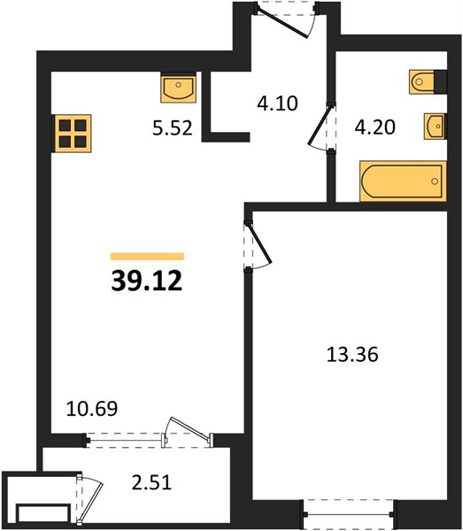 ЖК «Черниговская» · 1-комнатная квартира · 39.12 м² · 27 этаж
