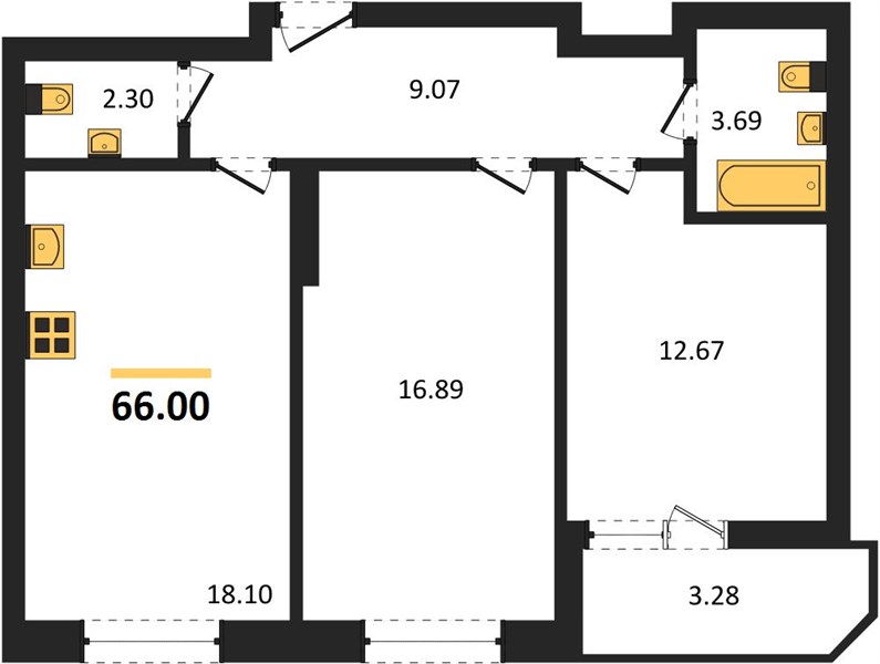 ЖК «Город времени» · 2-комнатная квартира · 66 м² · 1 этаж