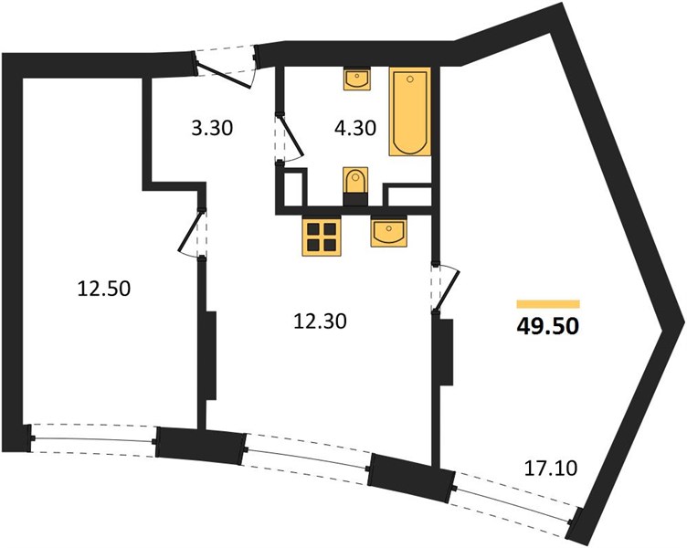 ЖК «Доминант» · 2-комнатная квартира · 49.5 м² · 8 этаж