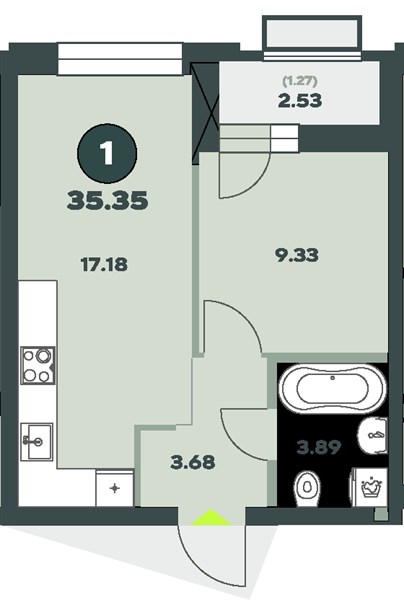 ЖК «Авторика» · 1-комнатная квартира · 35.35 м² · 7 этаж