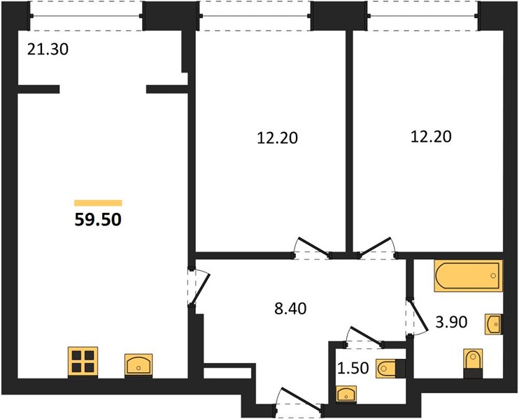 ЖК «Линдовский» · 2-комнатная квартира · 59.5 м² · 8 этаж