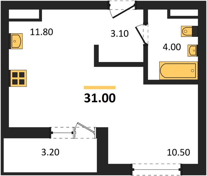 ЖК «Кузнечиха Город» · Студия · 31 м² · 8 этаж