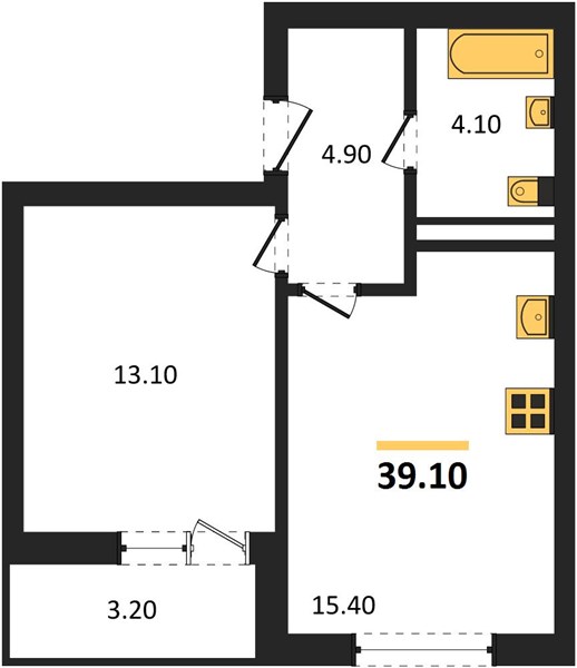 ЖК «Кузнечиха Город» · 1-комнатная квартира · 39.1 м² · 2 этаж