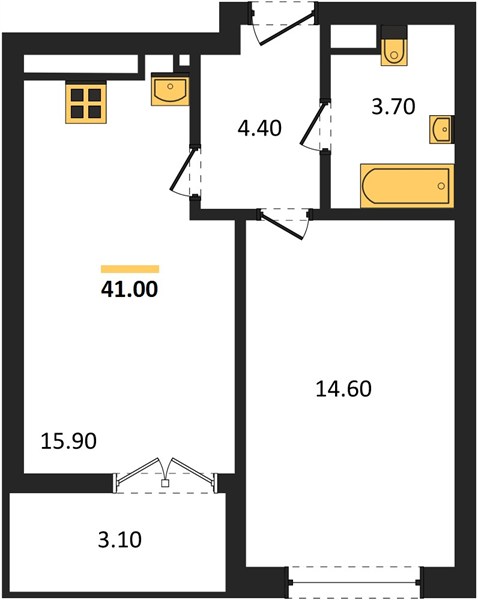 ЖК «Горизонты Нижнего» · 1-комнатная квартира · 41 м² · 24 этаж