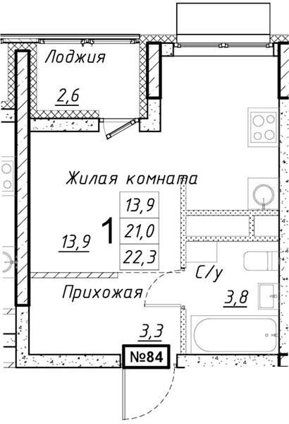 ЖК «Имбирь» · Студия · 22.3 м² · 10 этаж