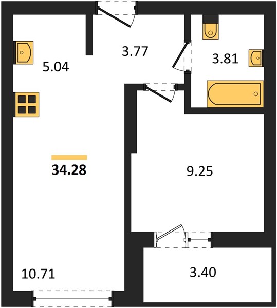 ЖК «Авторика» · 2-комнатная квартира · 34.28 м² · 9 этаж