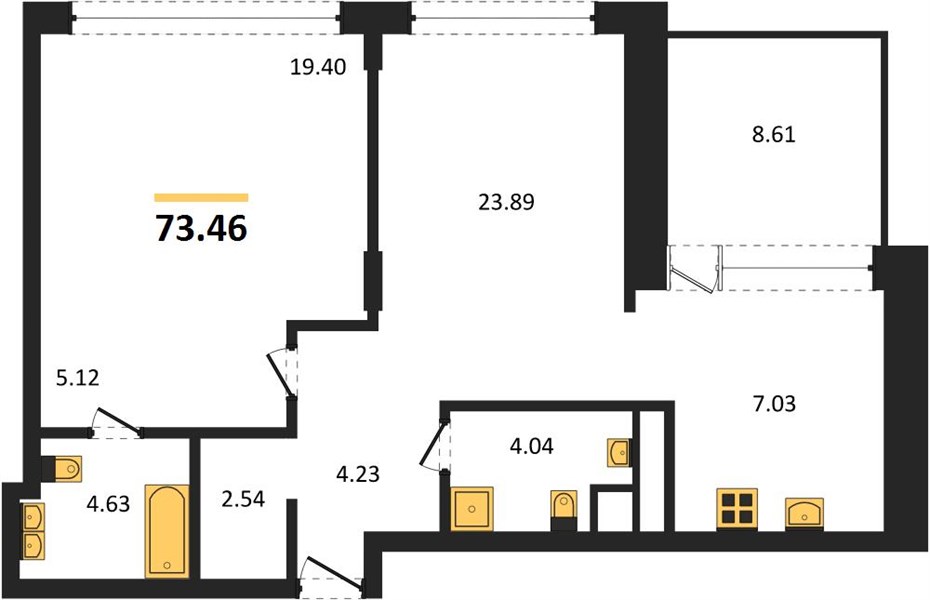 ЖК «ВЕРЕН ПЛЭЙС ОДЕССКАЯ» · 1-комнатная квартира · 73.46 м² · 16 этаж