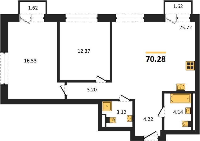 ЖК «Статус на Гребном канале» · 2-комнатная квартира · 70.28 м² · 11 этаж