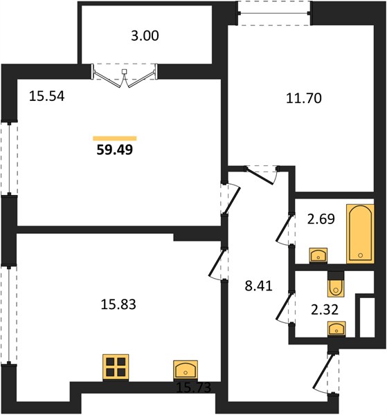 ЖК «Мед» · 2-комнатная квартира · 59.49 м² · 21 этаж