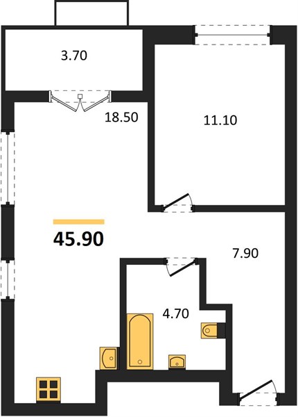 ЖК «Щелоковский» · 1-комнатная квартира · 45.9 м² · 19 этаж