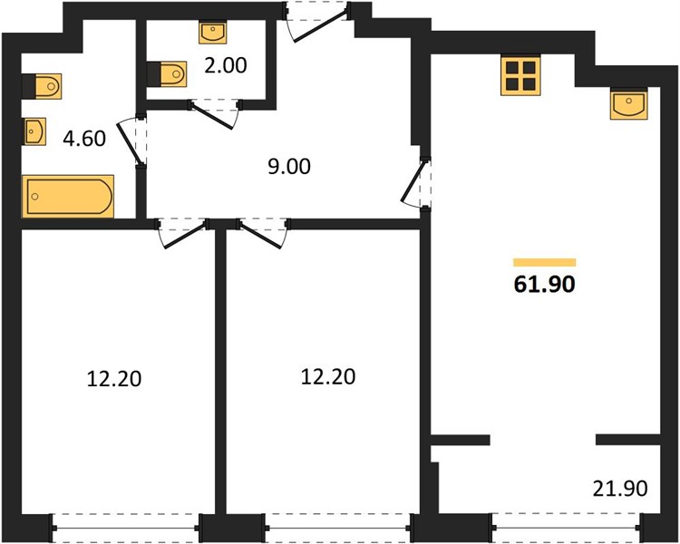ЖК «Линдовский» · 2-комнатная квартира · 61.9 м² · 11 этаж