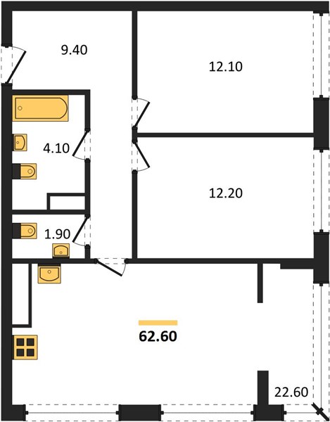 ЖК «Линдовский» · 2-комнатная квартира · 62.6 м² · 8 этаж