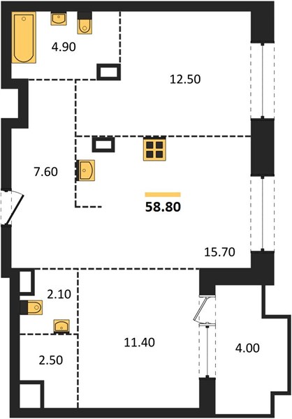 ЖК «Грандъ» · 2-комнатная квартира · 58.8 м² · 3 этаж