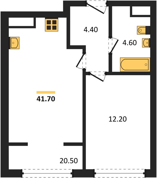 ЖК «Линдовский» · 1-комнатная квартира · 41.7 м² · 13 этаж