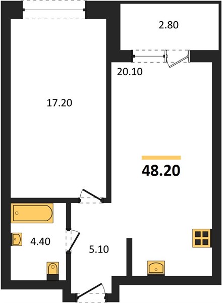 ЖК «Симфония Нижнего» · 1-комнатная квартира · 48.2 м² · 5 этаж
