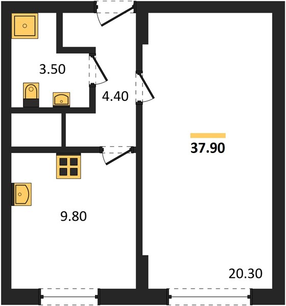 ЖК «Кипарис» · 1-комнатная квартира · 37.9 м² · 16 этаж