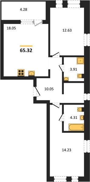 ЖК «Левобережный» · 2-комнатная квартира · 65.32 м² · 7 этаж