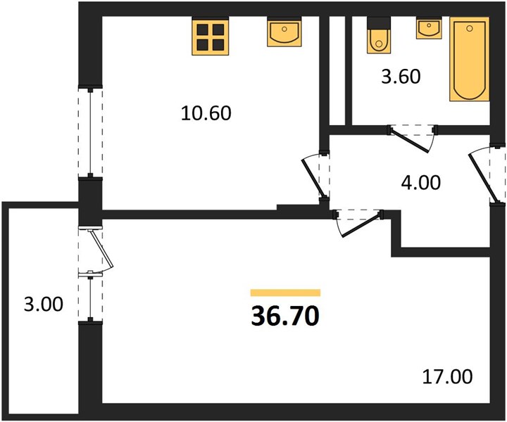 ЖК «Сормовский дуэт» · 1-комнатная квартира · 36.7 м² · 11 этаж