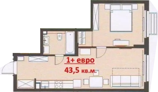 ЖК «Кипарис» · 1-комнатная квартира · 43.5 м² · 6 этаж