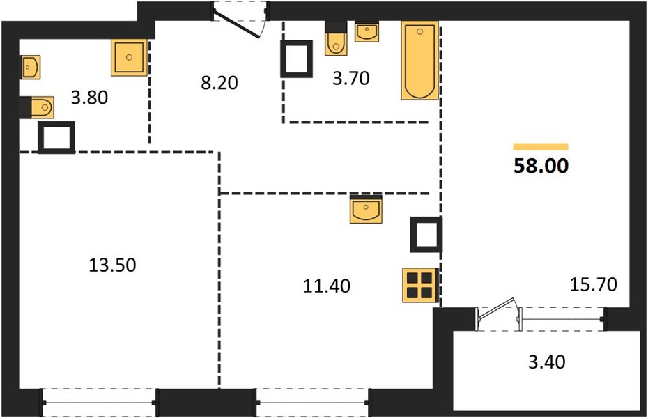 ЖК «Грандъ» · 2-комнатная квартира · 58 м² · 4 этаж