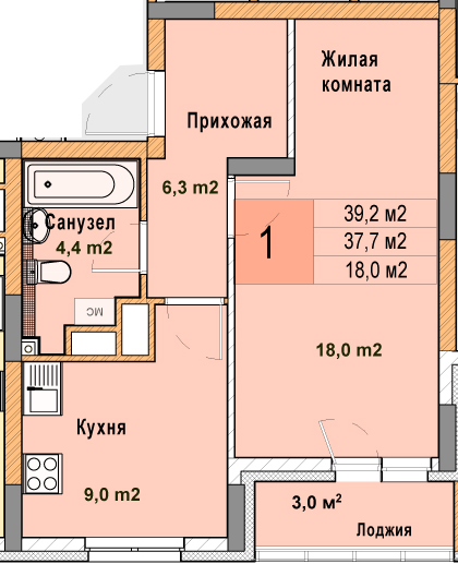 ЖК «Кузнечиха Город» · 1-комнатная квартира · 39.2 м² · 10 этаж