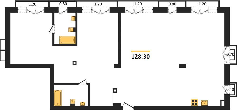 ЖК «Гермес» · 3-комнатная квартира · 128.3 м² · 2 этаж