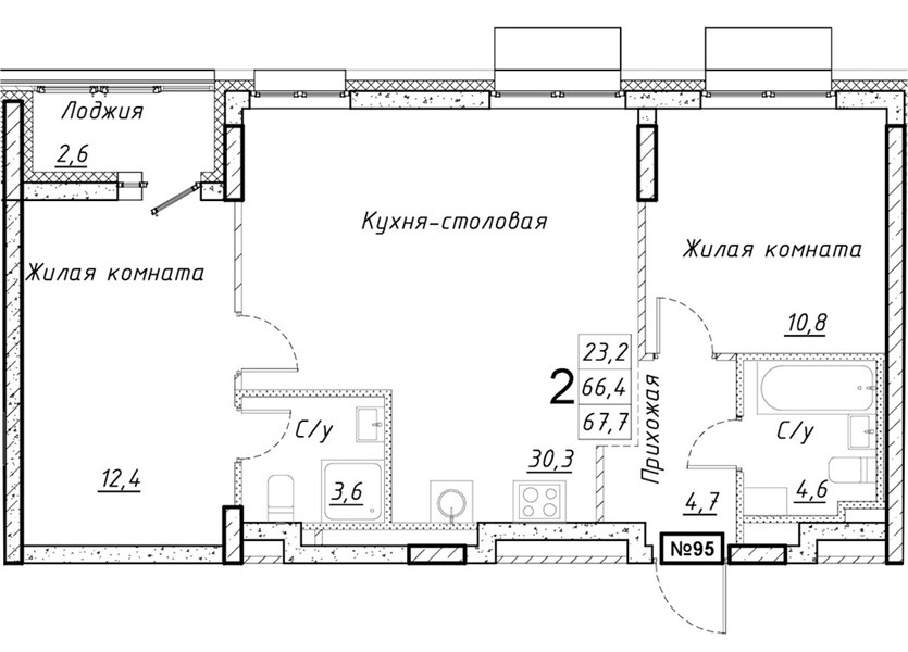 ЖК «Имбирь» · 2-комнатная квартира · 67.7 м² · 14 этаж
