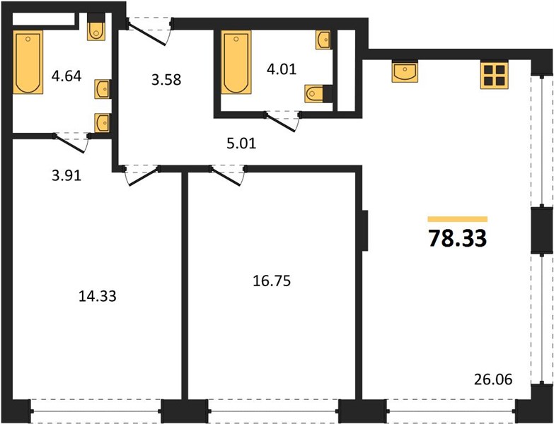 ЖК «ВЕРЕН ПЛЭЙС ОДЕССКАЯ» · 2-комнатная квартира · 78.33 м² · 6 этаж