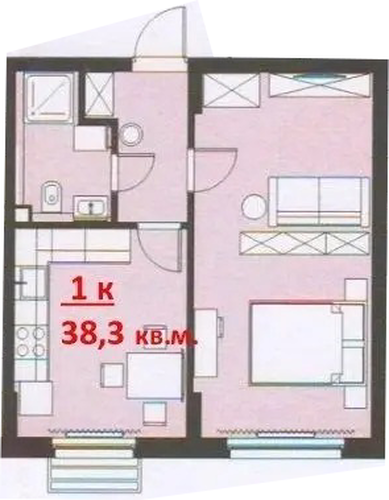 ЖК «Кипарис» · 1-комнатная квартира · 38 м² · 12 этаж