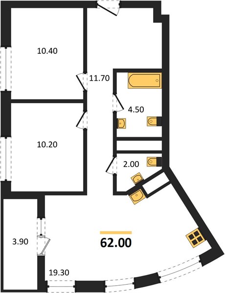 ЖК «Щелоковский» · 2-комнатная квартира · 62 м² · 3 этаж