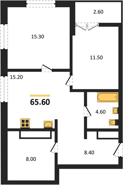 ЖК «Гранд Квартал Бетанкур» · 2-комнатная квартира · 65.6 м² · 14 этаж