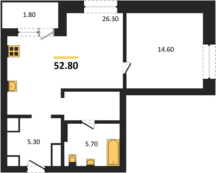 ЖК «Симфония Нижнего» · 1-комнатная квартира · 52.8 м² · 6 этаж
