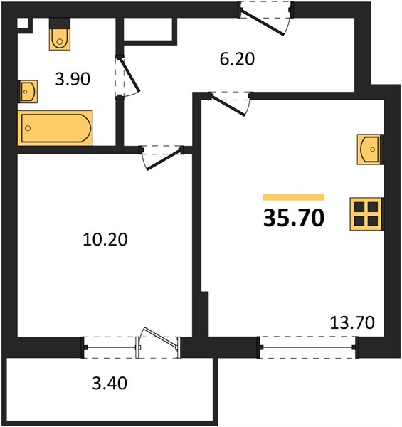 ЖК «Кузнечиха Город» · 1-комнатная квартира · 35.7 м² · 21 этаж