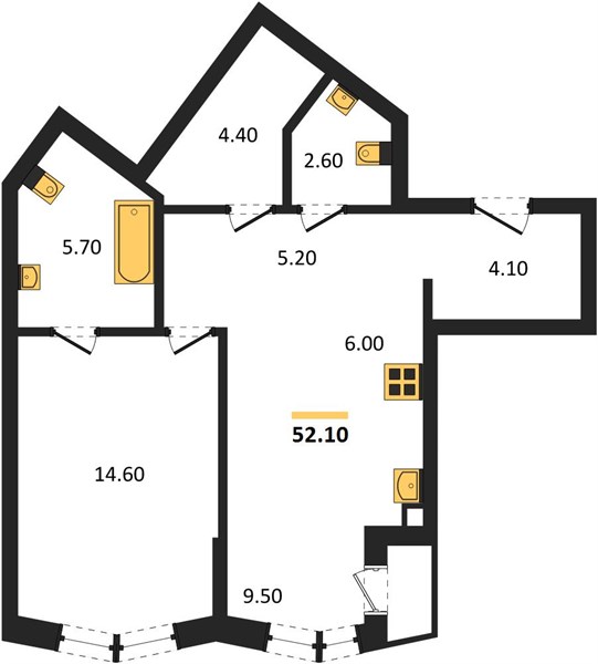 ЖК «Фордевинд» · 2-комнатная квартира · 52.1 м² · 5 этаж