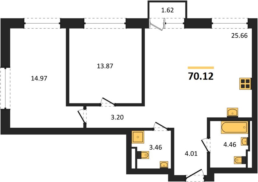 ЖК «Статус на Гребном канале» · 2-комнатная квартира · 70.12 м² · 9 этаж