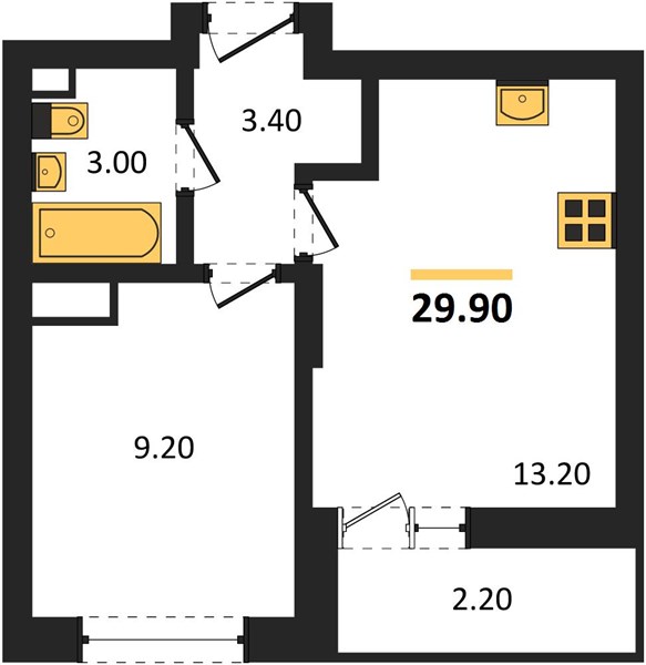 ЖК «Кузнечиха Город» · 1-комнатная квартира · 29.9 м² · 16 этаж