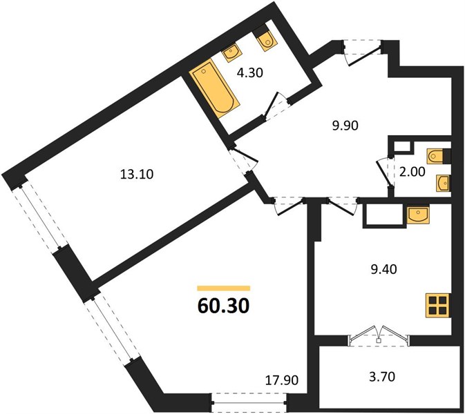 ЖК «Щелоковский» · 2-комнатная квартира · 60.3 м² · 7 этаж