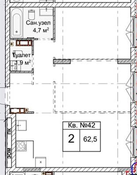 ЖК «Огни Започаинья» · 2-комнатная квартира · 62.5 м² · 4 этаж