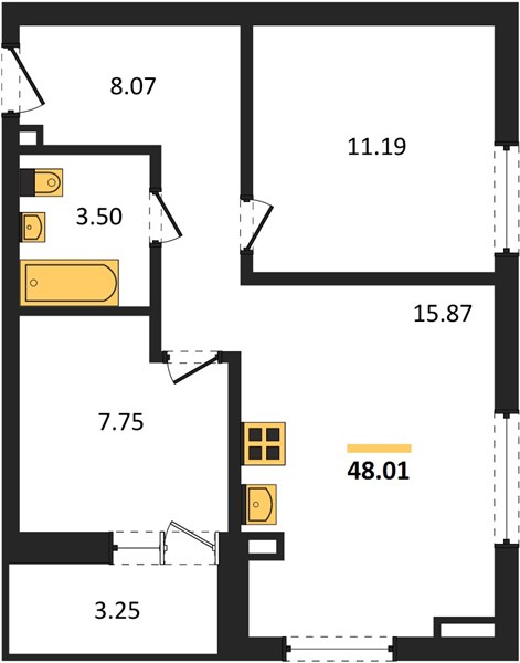 ЖК «Авторика» · 2-комнатная квартира · 48.01 м² · 8 этаж
