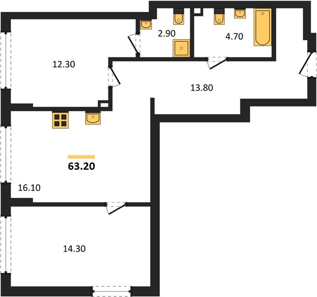 ЖК «Кипарис» · 2-комнатная квартира · 63.2 м² · 10 этаж